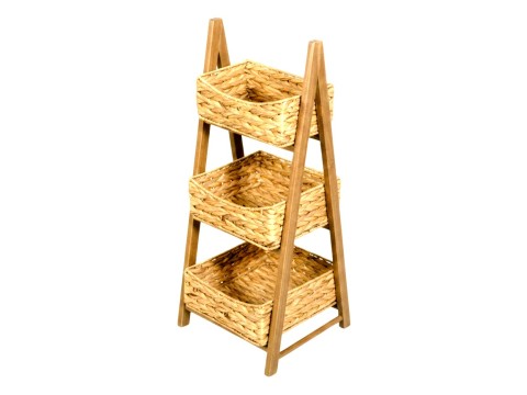Bespoke Acacia Wood and Water Hyacinth Pro 3-Tier Organizer Shelf